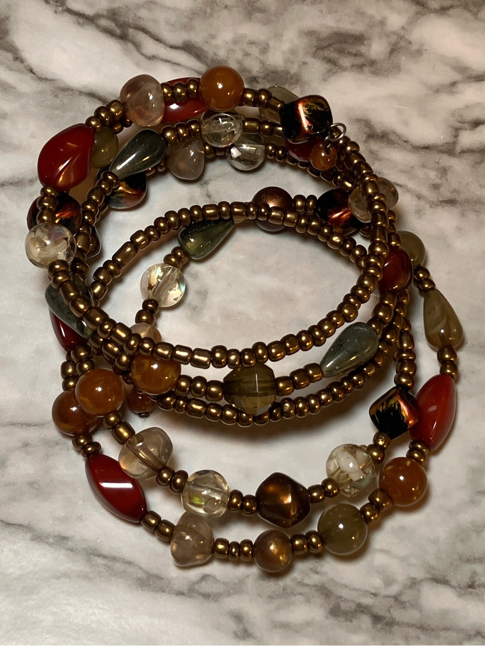 Boho Earth Tone Beaded Memory Wire Wrap Bracelet
